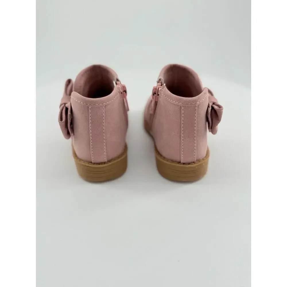 NWT Girls Toddler Shoe Size 5 Pink Ankle Bootie Suede Bow Perforated Pattern